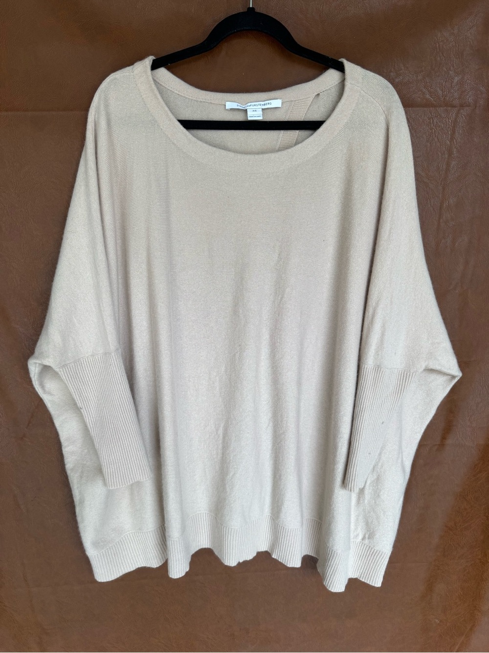 Diane von Furstenberg DVF P/S Wool Cashmere Oversized Sweater Open Back Beige